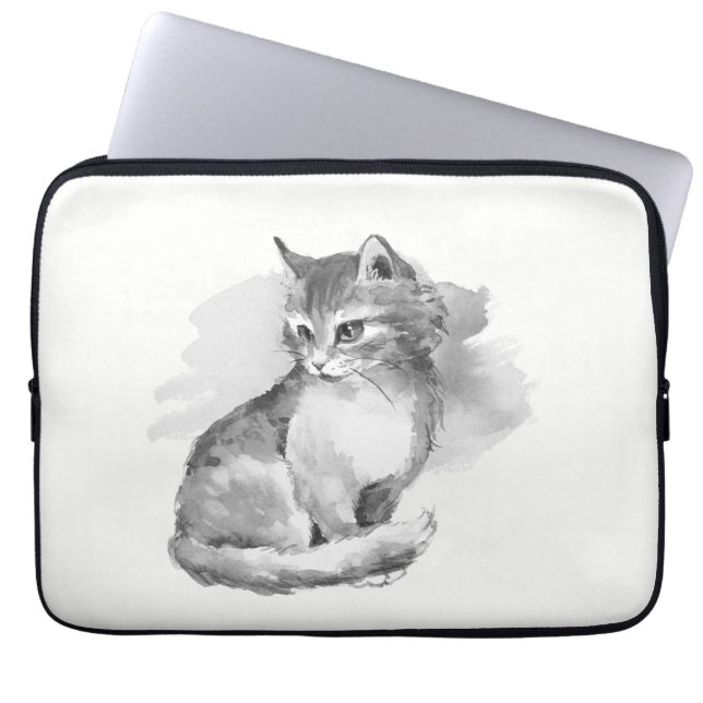 Kat. Waterverf Laptop Sleeve (Voorkant)