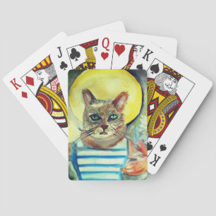 Kat waterverf pokerkaarten