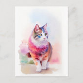 Kat Waterverf Portret 2 Briefkaart (Voorkant)