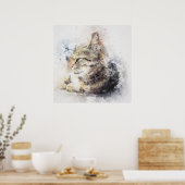Kat-waterverf Poster (Keuken)