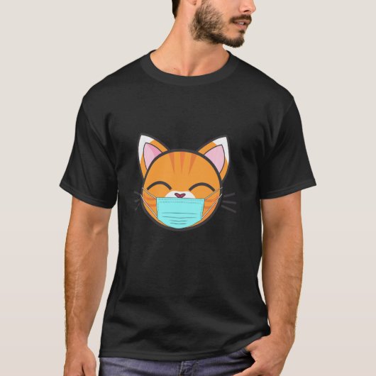 Kat Wearing Face Mask, Cute Oranje Cat Lovers Pet T-shirt (Voorkant)