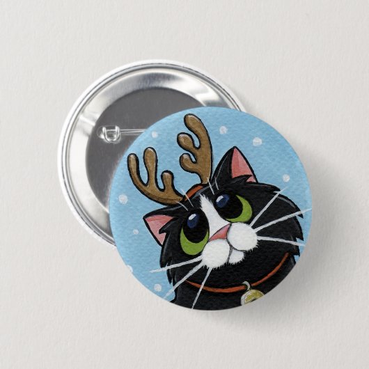 Kat Wearing Reindeer Antlers - Button met kerstkat (Voorkant /achterkant)