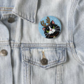 Kat Wearing Reindeer Antlers - Button met kerstkat (In situ)