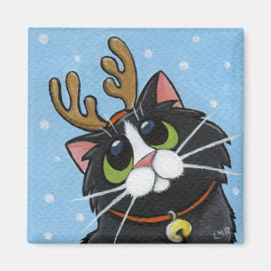 Kat Wearing Reindeer Antlers Magnet