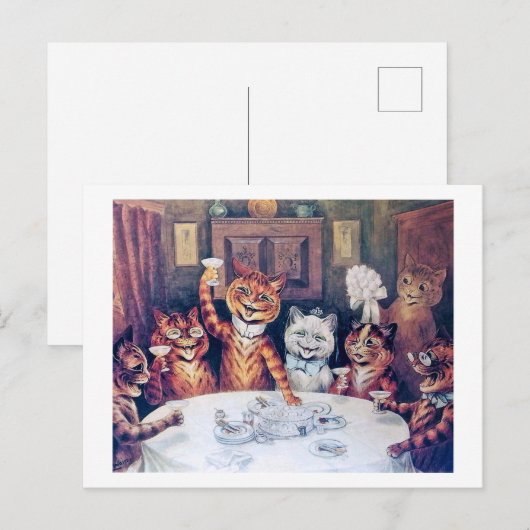 Kat Wedding, huwelijk, bride, Louis Wain Briefkaart (Voorkant / Achterkant)