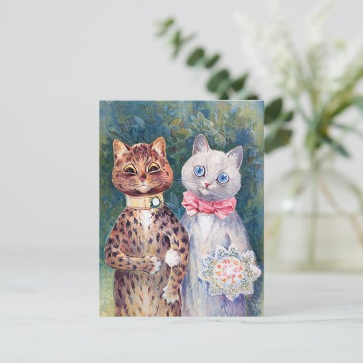 Kat Wedding, huwelijk, bride, Louis Wain Briefkaart (Staand voorkant)