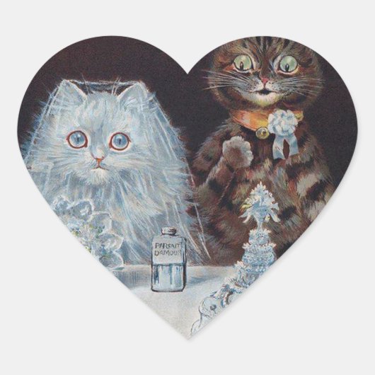 Kat Wedding, huwelijk, bride, Louis Wain Hart Sticker (Voorkant)