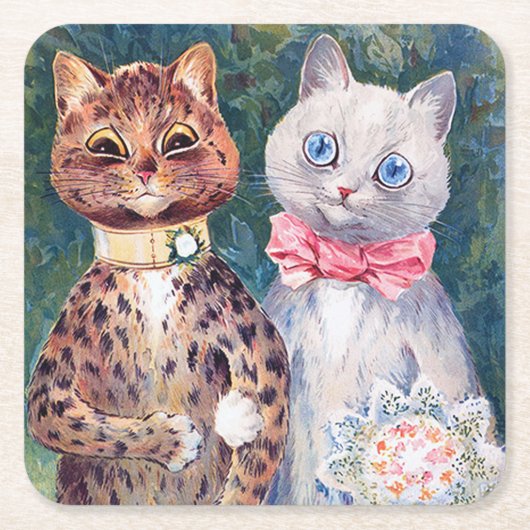 Kat Wedding, huwelijk, bride, Louis Wain Kartonnen Onderzetters (Voorkant)