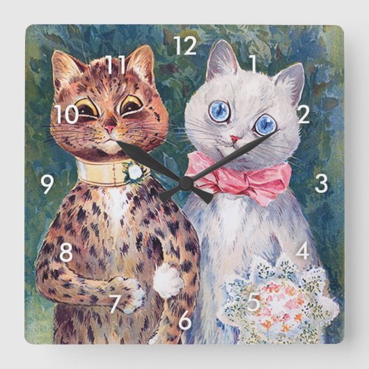 Kat Wedding, Marriage, Bride, Louis Wain Vierkante Klok (Voorkant)