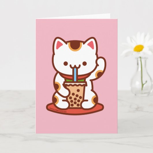 Kat Wenskaart: BOBA KIT-TEA MANEKI-NEKO Kaart (Kleine Plant)