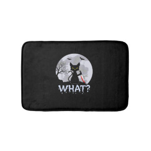 Kat What_ Murderous Black Cat with Knife Halloween Badmat