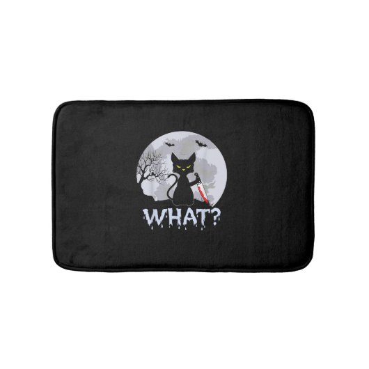 Kat What_ Murderous Black Cat with Knife Halloween Badmat (Voorkant)