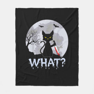 Kat What_ Murderous Black Cat with Knife Halloween Fleece Deken