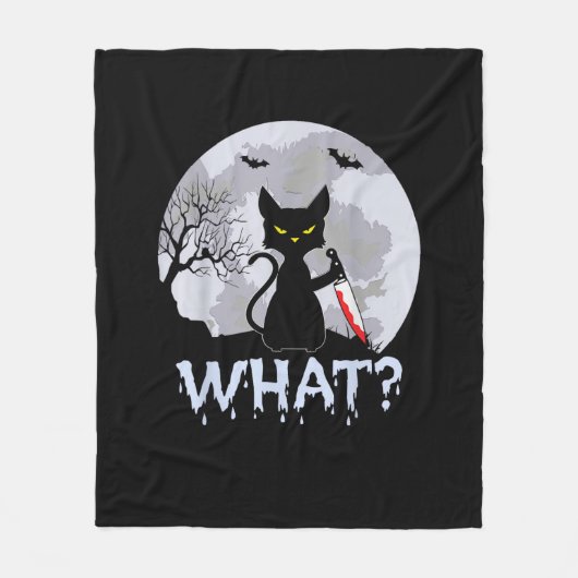 Kat What_ Murderous Black Cat with Knife Halloween Fleece Deken (Voorkant)