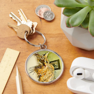 Kat Whiskers Heart Nose Waterverf Sleutelhanger