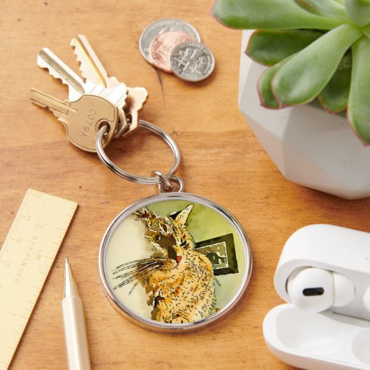 Kat Whiskers Heart Nose Waterverf Sleutelhanger (Bureau)