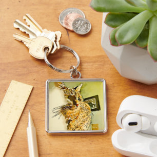 Kat Whiskers Heart Nose Waterverf Sleutelhanger