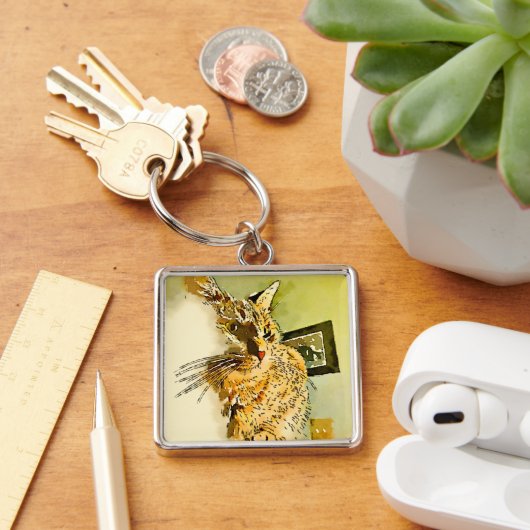 Kat Whiskers Heart Nose Waterverf Sleutelhanger (Bureau)