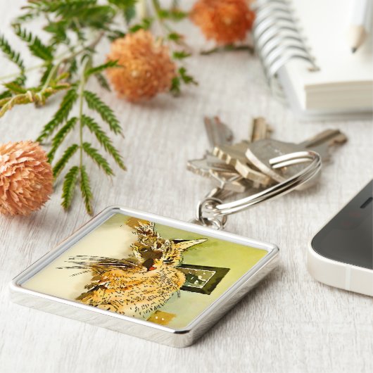 Kat Whiskers Heart Nose Waterverf Sleutelhanger (Zijkant)