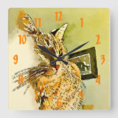 Kat Whiskers Heart Nose Waterverf Vierkante Klok (Voorkant)