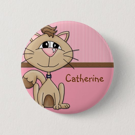 Kat Whiskers Name Badge Birthday Button (Voorkant)