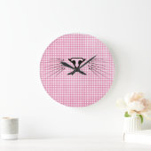 Kat Whiskers op Roze en White Gingham Grote Klok (Huis)