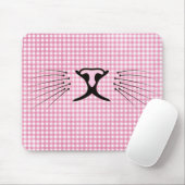 Kat Whiskers op Roze en White Gingham Muismat (Met muis)