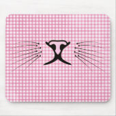Kat Whiskers op Roze en White Gingham Muismat (Voorkant)