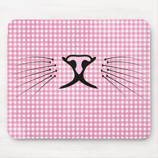 Kat Whiskers op Roze en White Gingham Muismat (Voorkant)