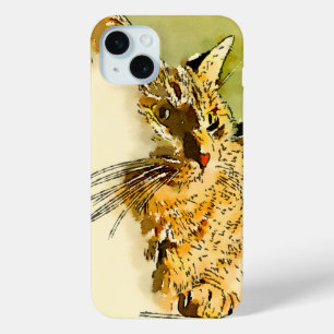 Kat Whiskers Side Profile Heart Nose Waterverf iPhone 15 Mini Hoesje
