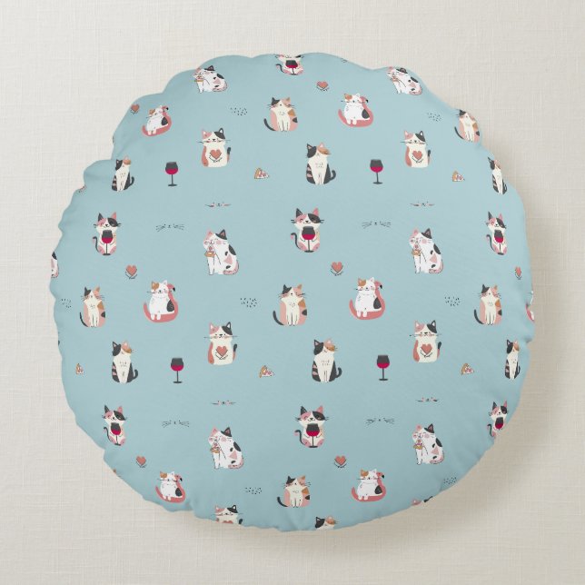 Kat & Wijn Ronde Kussen: Leuk en eigenzinnig ontwe Rond Kussen (Voorkant)