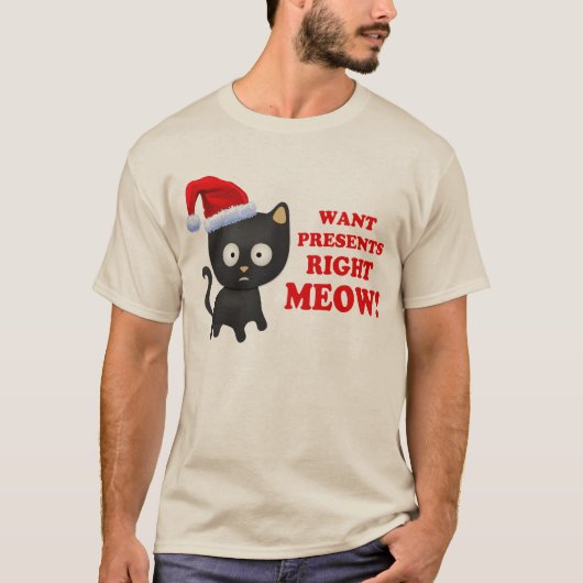 Kat wil kerstcadeautjes direct t-shirt (Voorkant)