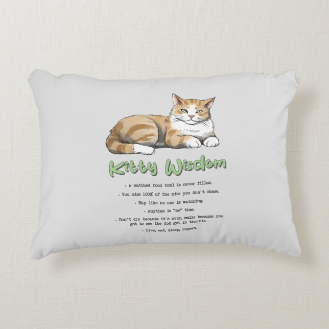 Kat Wisdom - Funny Cat Rules met een bruine kat Accent Kussen (Voorkant)