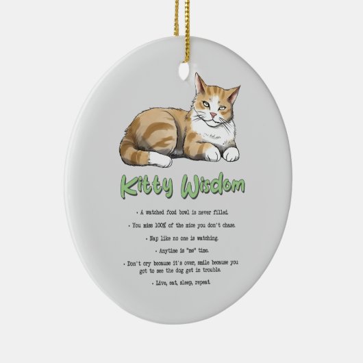 Kat Wisdom - Funny Cat Rules met een bruine kat Keramisch Ornament (Rechts)