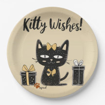 Kat Wishes-Schattige Black Cat Met Cadeau-Verjaard