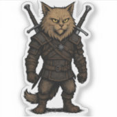Kat Witcher – Middeleeuwse Fantasie Krijger Sticker (Voorkant)