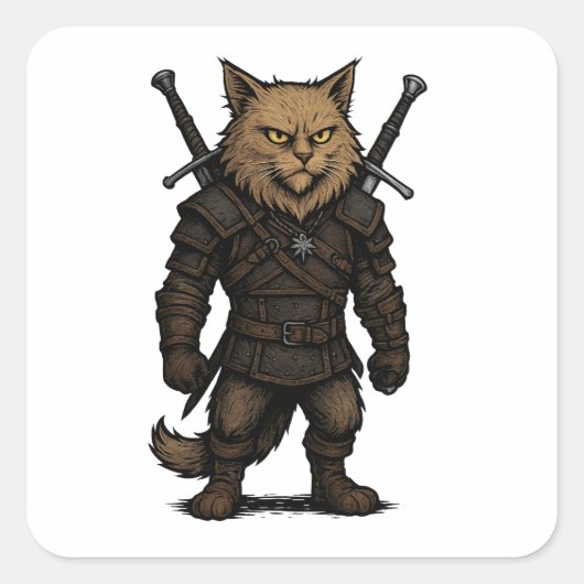Kat Witcher – Middeleeuwse Fantasie Krijger Vierkante Sticker (Voorkant)