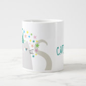 Kat Witte Eenhoorn Caticorn Kleurrijke Sterren Chi Grote Koffiekop (Voorkant)