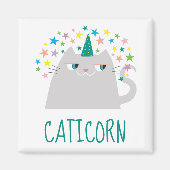 Kat Witte Eenhoorn Caticorn Kleurrijke Sterren Chi Magneet (Voorkant)