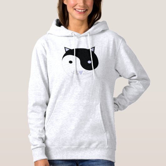 Kat Yin Yang Meditatie Ontwerp Zwart, Wit, Hoodie (Voorkant)