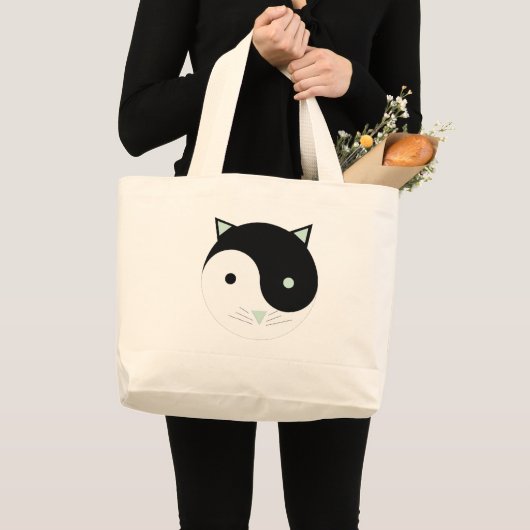 Kat Yin Yang met Mint Groen, Zwart en Wit Grote Tote Bag (Voorkant (product))