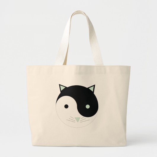 Kat Yin Yang met Mint Groen, Zwart en Wit Grote Tote Bag (Voorkant)