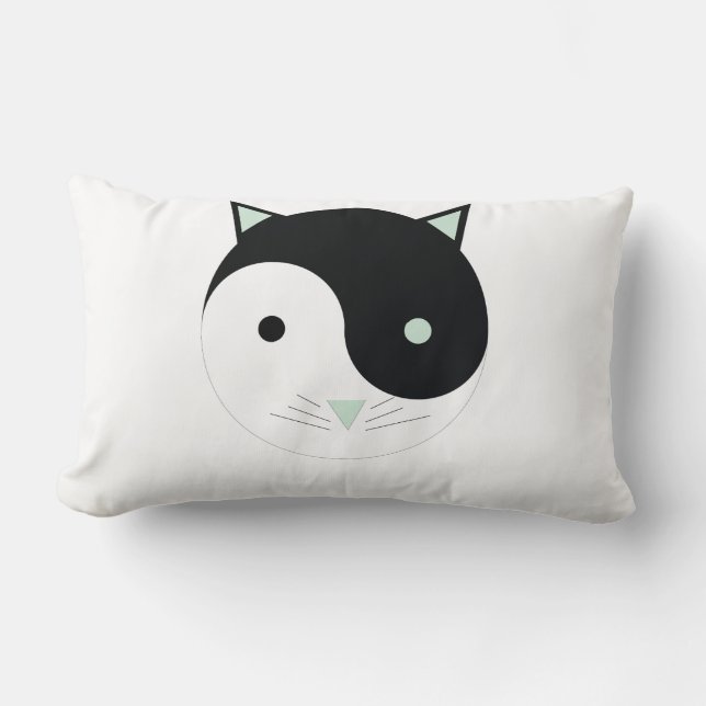 Kat Yin Yang met Mint Groen, Zwart en Wit Kussen (Voorkant)