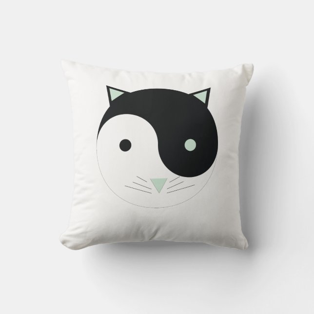 Kat Yin Yang met Mint Groen, Zwart en Wit Kussen (Voorkant)