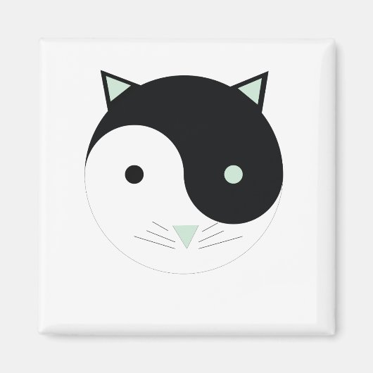 Kat Yin Yang met Mint Groen, Zwart en Wit Magneet (Voorkant)
