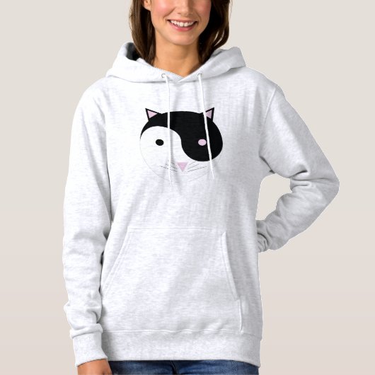 Kat Yin Yang Roze Zwart en Wit Hoodie (Voorkant)