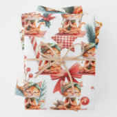 Kat Yoga met Kerst thema Inpakpapier Vel (In situ)