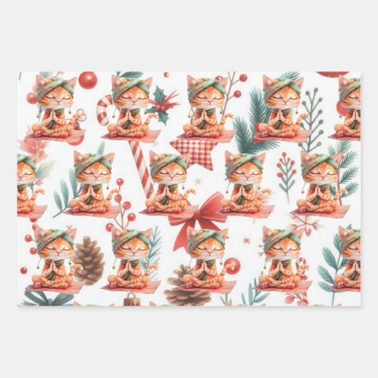 Kat Yoga met Kerst thema Inpakpapier Vel (Voorkant)