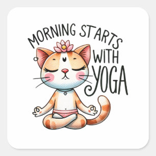 Kat Yoga Pose - De Morgen begint met Yoga Vierkante Sticker