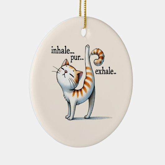 Kat Yoga Pose - Inhaleren - PUR - Uitademen Keramisch Ornament (Rechts)